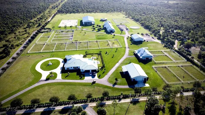 Shore Acres Farm Wedding — Naples, FL Shore Acres Farm wedding venue — aerial view of the equestrian estate and grounds in Naples, Florida