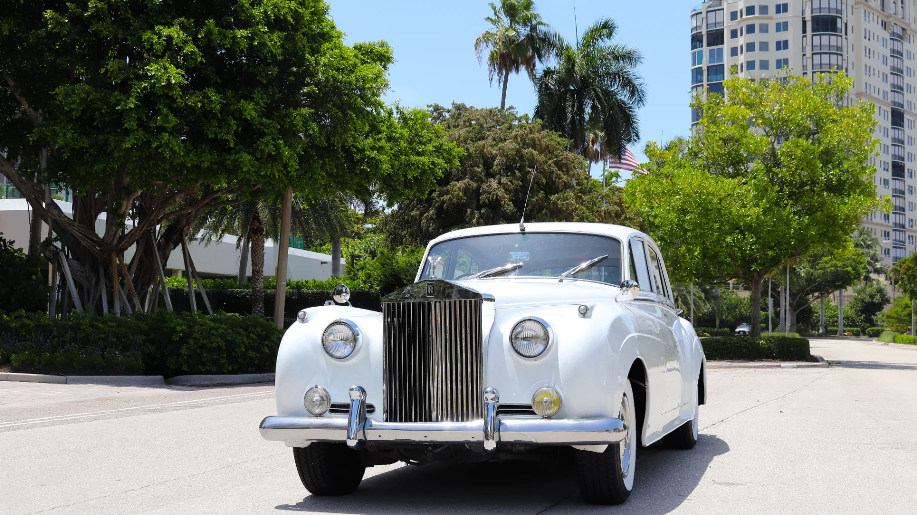 Classic white Rolls Royce Silver Cloud wedding car in Naples Florida